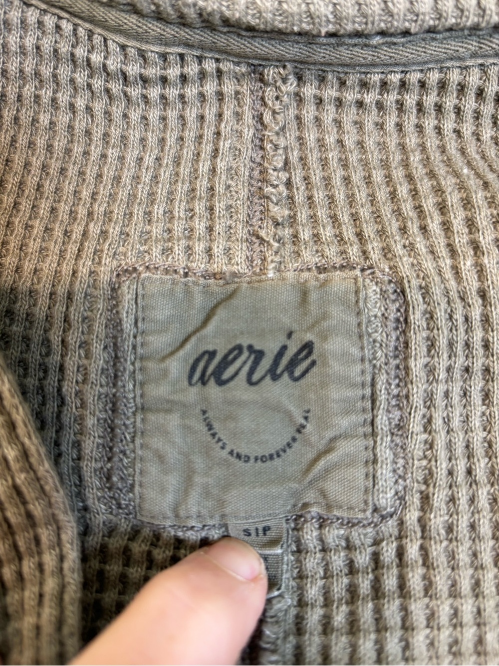 Aerie Lumberjane Waffle Knit Polo Pullover Sweatshirt Olive Green Small - Picture 6 of 9